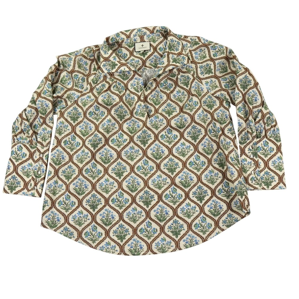 Tuckernuck Porcelain Bouquet Corrigan Blouse Medium Trellis Block Print Top - Picture 2 of 12